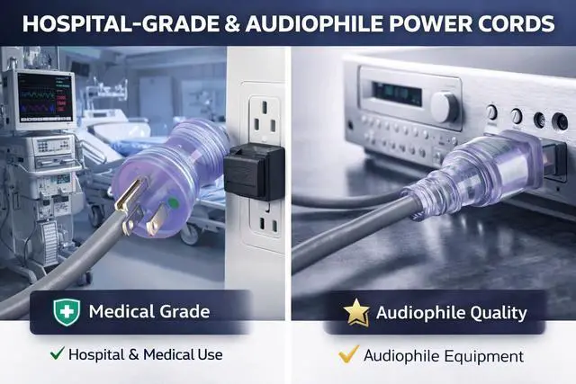 Alt view image 2 of 2 - Hospital Grade Heavy-Duty Power Cord, NEMA 5-15P/C13 14AWG 15A 125V 25FT (Audiophile Grade)