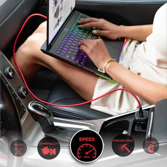 Alt view image 5 of 7 - 165W USB C Car Charger PD 3.1 (140W) + 35W + QC 3.0 (30W) USB-A Triple Port Fast Charger for Laptop, Phone, or Tablet - Compatible with MacBook, Lenovo, HP, Dell, iPhone, Galaxy, and More