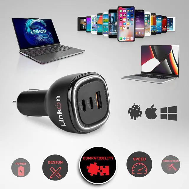 Alt view image 4 of 7 - 165W USB C Car Charger PD 3.1 (140W) + 35W + QC 3.0 (30W) USB-A Triple Port Fast Charger for Laptop, Phone, or Tablet - Compatible with MacBook, Lenovo, HP, Dell, iPhone, Galaxy, and More