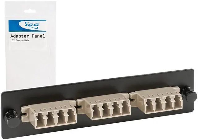 Main image of LC-LC Fiber Optic Adapter Panel, LGX Compatible, 12 Fibers, Multimode, Beige 94V-0 Adapters, Push Fasteners, Black Steel