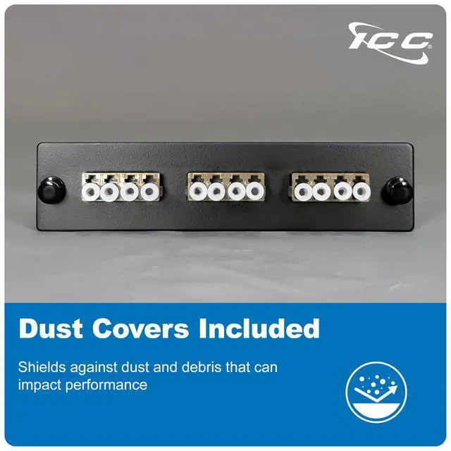 Alt view image 6 of 7 - LC-LC Fiber Optic Adapter Panel, LGX Compatible, 12 Fibers, Multimode, Beige 94V-0 Adapters, Push Fasteners, Black Steel