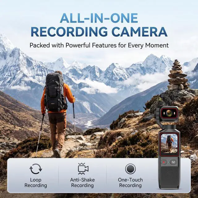 Alt view image 2 of 7 - Vlogging Camera with 180° Rotating Lens, Pocket Body Camera with Audio & Video Recording, Handheld POV Cameras for Travel, Daily Life