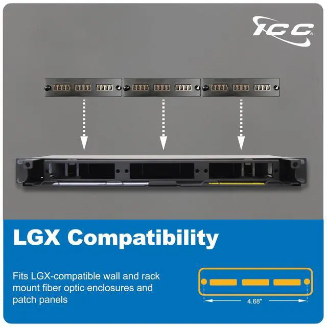 Alt view image 2 of 7 - LC-LC Fiber Optic Adapter Panel, LGX Compatible, 12 Fibers, Multimode, Beige 94V-0 Adapters, Push Fasteners, Black Steel
