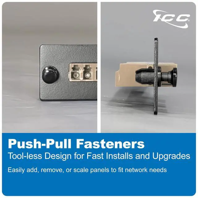 Alt view image 3 of 7 - LC-LC Fiber Optic Adapter Panel, LGX Compatible, 12 Fibers, Multimode, Beige 94V-0 Adapters, Push Fasteners, Black Steel