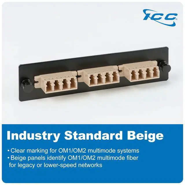 Alt view image 4 of 7 - LC-LC Fiber Optic Adapter Panel, LGX Compatible, 12 Fibers, Multimode, Beige 94V-0 Adapters, Push Fasteners, Black Steel