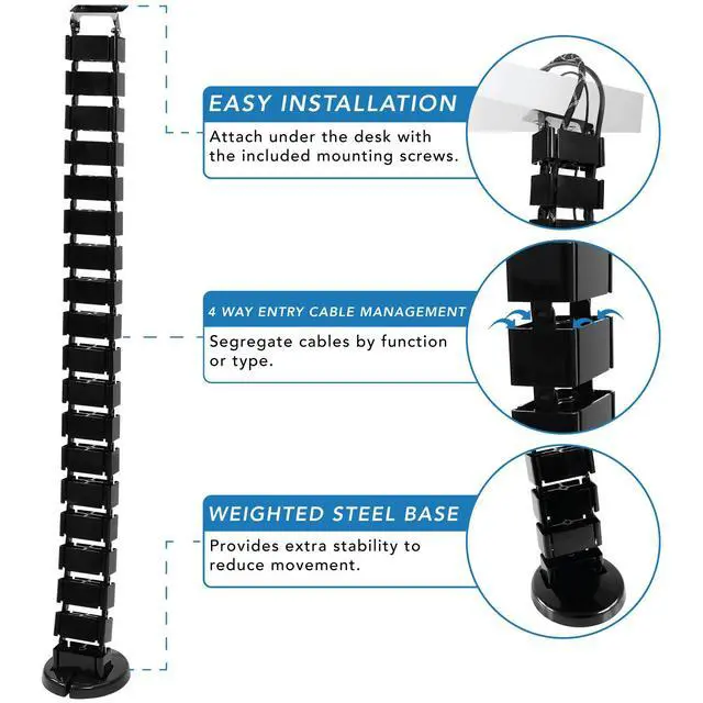 Alt view image 5 of 7 - Cable Management Spine, 50" Desk Cord Organizer | Vertical wire management tray keeps power and AV cords tidy and organized under desks, black