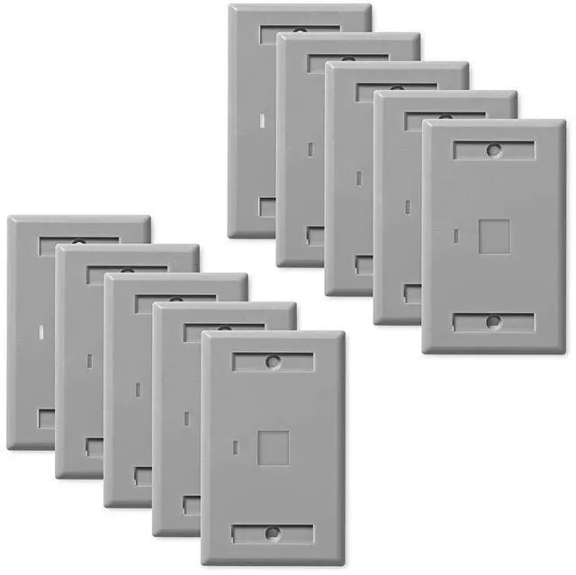 Alt view image 3 of 4 - Keystone Jack Wall Plate 1-Port, Low Profile, Single Gang, Gray, 10-Pack