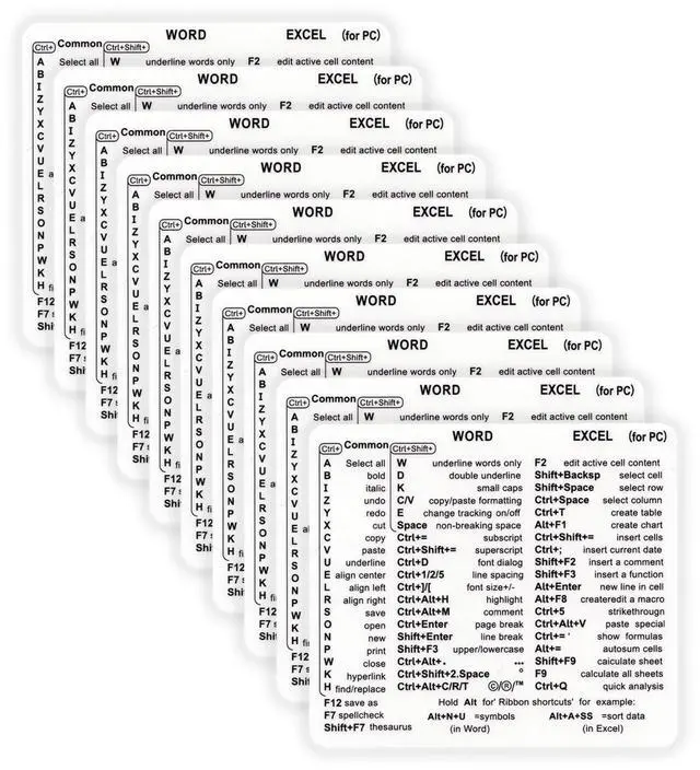 Main image of Word & Excel Shortcut Stickers for Keyboard Microsoft Office Hotkey Labels, Laptop & Desktop Keyboard Shortcuts, Compatible with Windows, Study & Work Productivity Reference Guide (10, Clear)