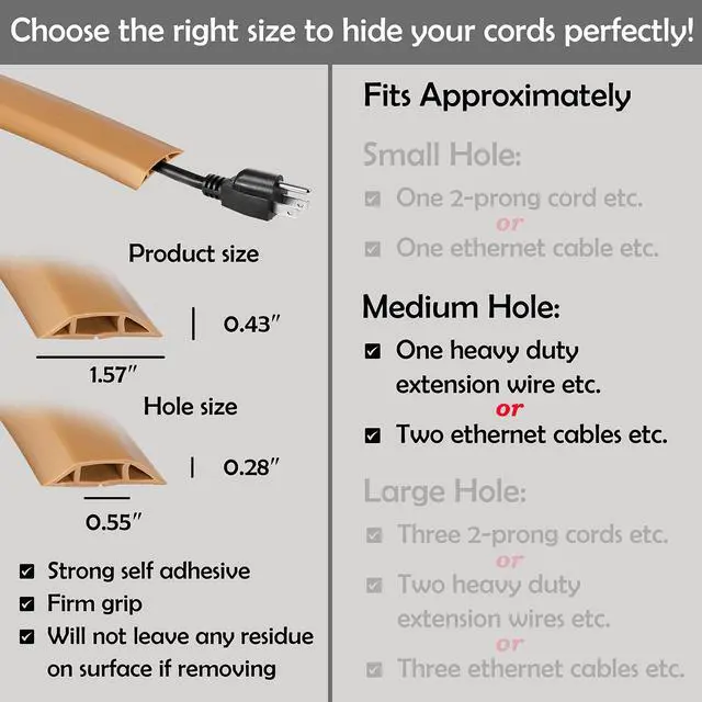 Alt view image 3 of 14 - TV Cord Hider Cable Protector - Strong Self Adhesive Wall Cord Cover Cable Hider - Low Profile Cable Management Wall Cord Concealer Cable Raceway