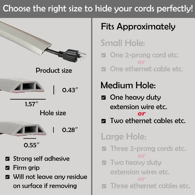Alt view image 3 of 14 - TV Cord Hider Cable Protector - Strong Self Adhesive Wall Cord Cover Cable Hider - Low Profile Cable Management Wall Cord Concealer Cable Raceway