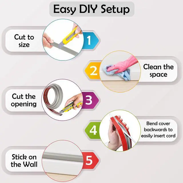 Alt view image 7 of 14 - TV Cord Hider Cable Protector - Strong Self Adhesive Wall Cord Cover Cable Hider - Low Profile Cable Management Wall Cord Concealer Cable Raceway