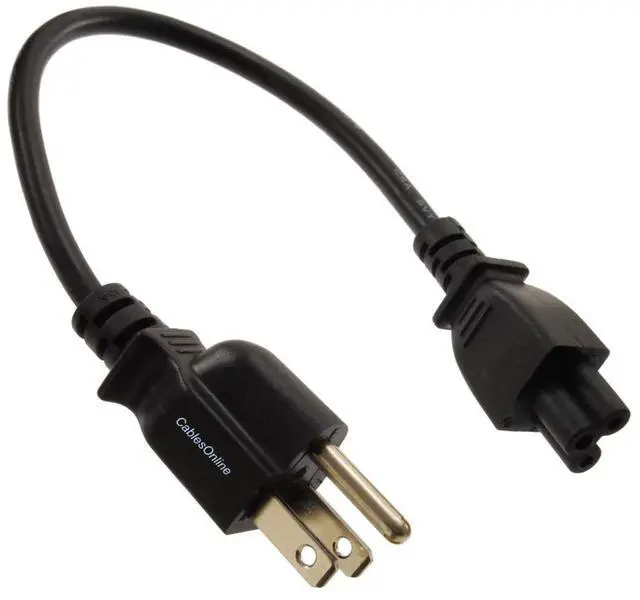 Main image of CablesOnline, 1ft 3-Prong Laptop/Notebook Short AC Power Cable, NEMA 5-15P to IEC-60320-C5 Plugs, PC-10801