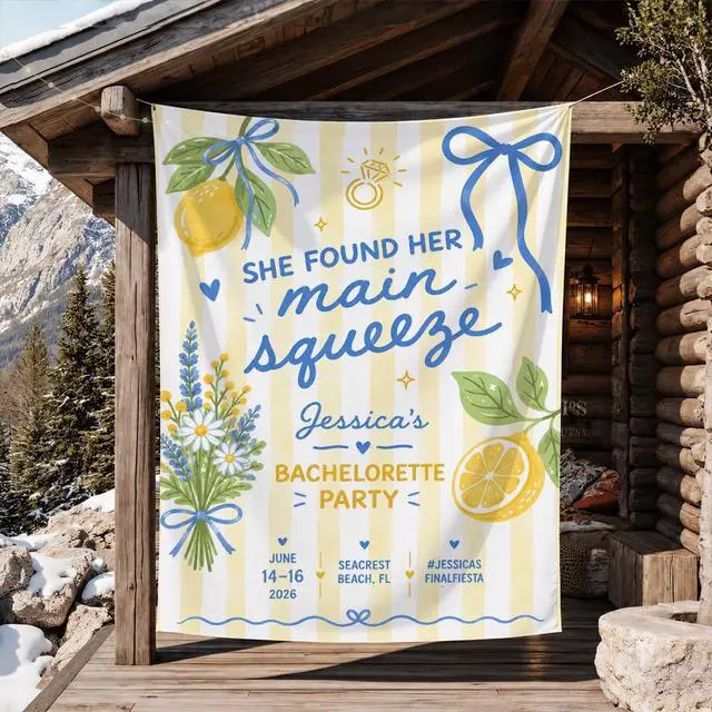 Alt view image 2 of 7 - Personalized She Found Her Main Squeeze Bachelorette Banner Backdrop Custom Name Lemon Floral Bow Bach Weekend Photo Backdrop Bridal Shower Hen Night Girls Night Bride To Be Decor Sign Art Print