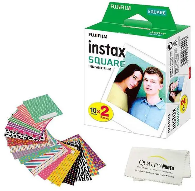 Main image of Instax Square Instant Film and Stickers for The instax Square Instant Camera + Quality Photo Microfiber Cloth. 20 Films