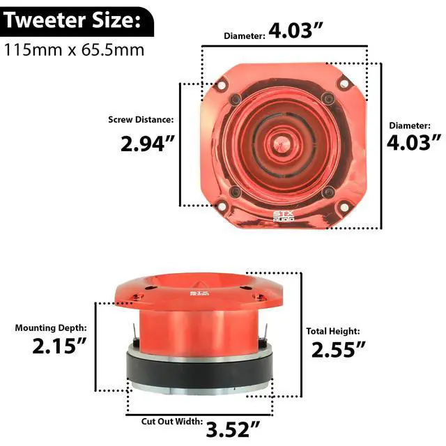 Alt view image 6 of 6 - STXAudio STX-700TW 4.03-Inch Super Tweeter Speaker, 4 Ohm, 1500W Max Power, 105dB Sensitivity, Titanium Diaphragm, CCAW Voice Coil for Pro Car Audio
