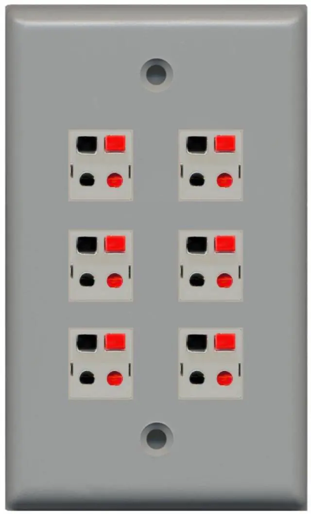 Main image of 6 Port Speaker Jack Single Gang Wall Plate for Home Theater - Gray