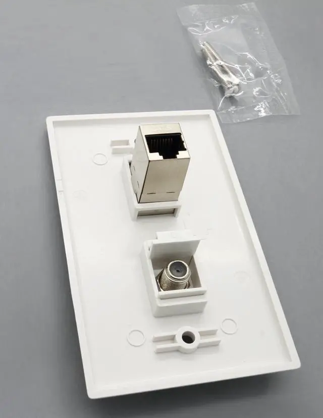Alt view image 2 of 4 - 1 Gang Wall Plate (White) 2 Port - Cat6 (Shielded) Coax (White)