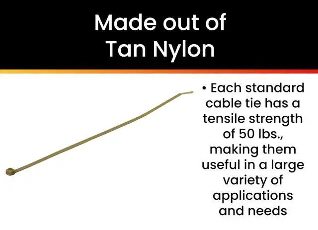 Alt view image 2 of 6 - Pro Tie Standard Duty, Self-Locking Nylon Cable Wire Ties for Indoor and Outdoor Use | 11.8-Inch, 50 lbs. Tensile Strength, Tan Nylon, 100-Pack (PN: CFT11SD100)