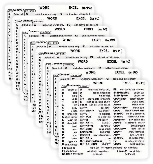 Main image of Word & Excel Shortcut Stickers for Keyboard Microsoft Office Hotkey Labels, Laptop & Desktop Keyboard Shortcuts, Compatible with Windows, Study & Work Productivity Reference Guide (8, Clear)