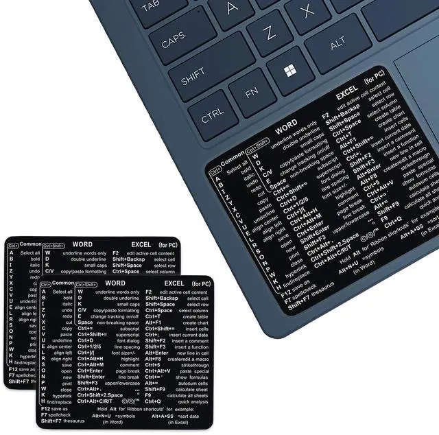 Main image of Word & Excel Shortcut Stickers for Keyboard Microsoft Office Hotkey Labels, Laptop & Desktop Keyboard Shortcuts, Compatible with Windows, Study & Work Productivity Reference Guide (8, Black)
