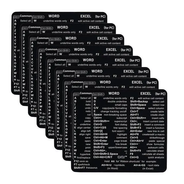 Alt view image 2 of 7 - Word & Excel Shortcut Stickers for Keyboard Microsoft Office Hotkey Labels, Laptop & Desktop Keyboard Shortcuts, Compatible with Windows, Study & Work Productivity Reference Guide (8, Black)