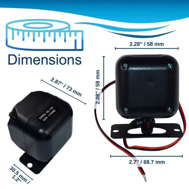 Alt view image 3 of 7 - Electronic Alarm Siren 20W DC12V Universal Replacement Security Alarm Siren for Home Security Alarm System, Any 12 Volts System, 1-Tone, Loud 118dB, Black Wired Siren with Bracket