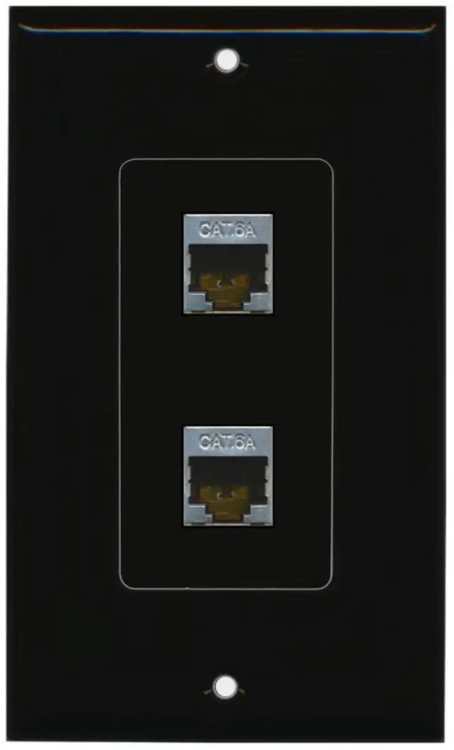 Main image of CAT 6A 2 Port Shielded Cat6a Wall Plate 1 Gang Decorative - Black