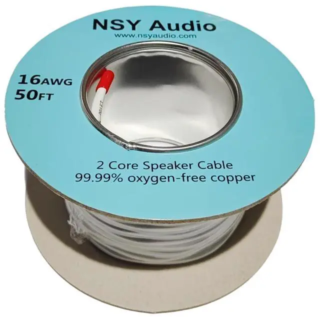 Main image of 16-Gauge, 50 Feet OFC Speaker Wire, 99.9% Pure Copper Cable | CL2 Rated In-Wall Braided Cord for Home Theater, Car Stereo and Subwoofer, Easy Strip with Clear Polarity Marks