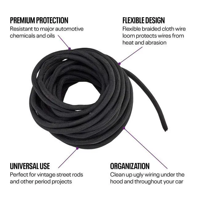 Alt view image 4 of 7 - Braided Cloth Split Wire Loom Wrap, 1/8 Inch, 30 Foot Wire Sleeve