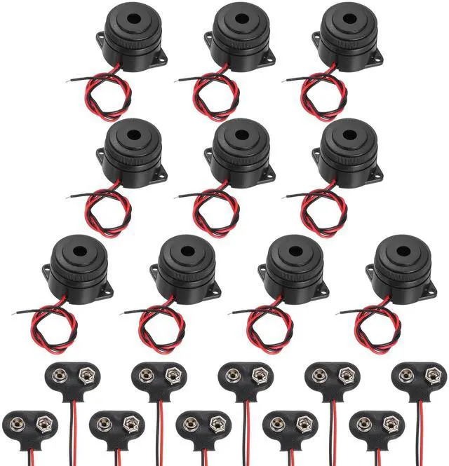 Main image of 10Pcs DC3-24V 100dB 3500Hz Electronic Piezo Buzzer Alarm Sounder Active Intermittent Beep Sound with 9V t Type Battery Connector for Motorcycle Golf Car t Vehicles Car Alarm, Black