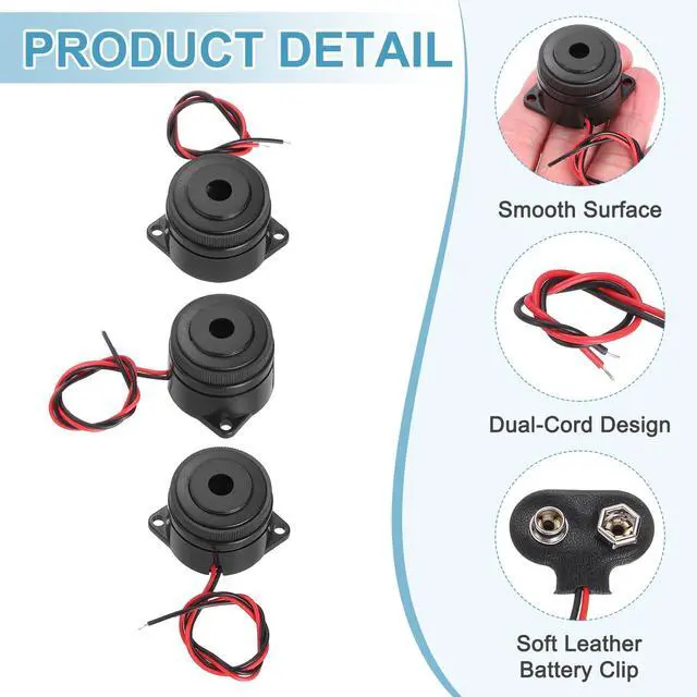 Alt view image 3 of 6 - 10Pcs DC3-24V 100dB 3500Hz Electronic Piezo Buzzer Alarm Sounder Active Intermittent Beep Sound with 9V t Type Battery Connector for Motorcycle Golf Car t Vehicles Car Alarm, Black