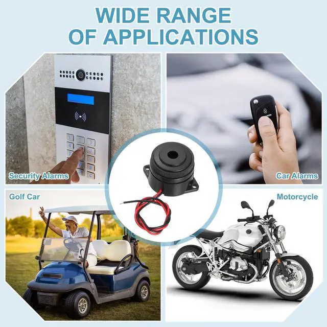 Alt view image 6 of 6 - 10Pcs DC3-24V 100dB 3500Hz Electronic Piezo Buzzer Alarm Sounder Active Intermittent Beep Sound with 9V t Type Battery Connector for Motorcycle Golf Car t Vehicles Car Alarm, Black