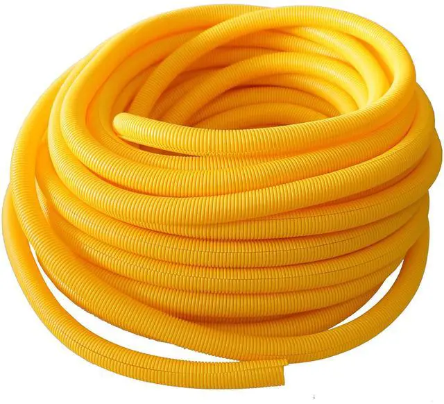 Main image of SLT14YL 1/4" x 100' Yellow Split Loom Split Wire Loom Polyethylene Conduit Corrugated Plastic Tubing Sleeve for Various Automotive, Home, Marine, Industrial Wiring Applications, Etc