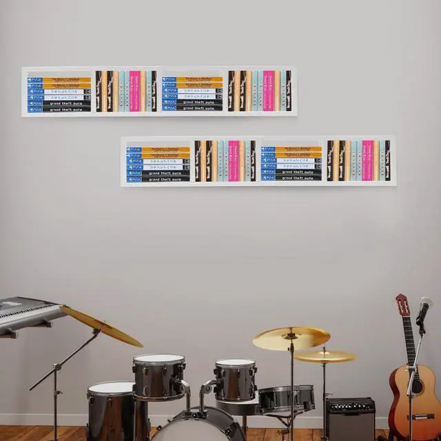 Alt view image 2 of 7 - CD Storage Shelf, 34 Inch Media Storage Rack, Cube Storage Organizer Floating Shelf, Wall Mounted Video Games CD DVD Organizer Metal Shelf for Study, Bedroom,Office,Living room (2 Pcs, White)