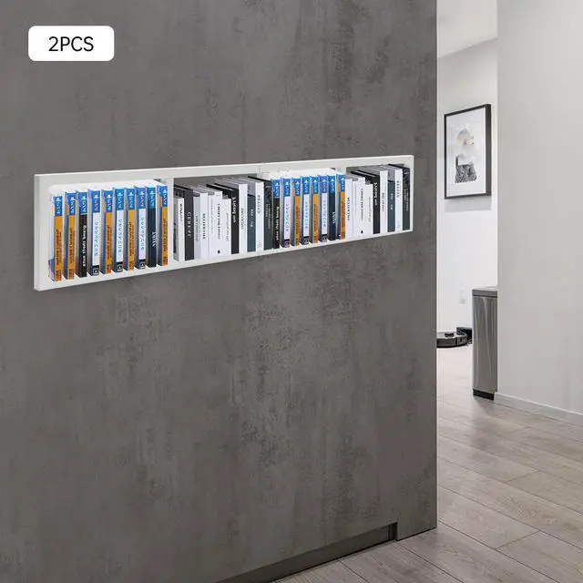 Alt view image 7 of 7 - Media Storage Rack - Wall Mount 34 Inch Open Design CD Storage Shelve - CD DVD Organizer Metal Floating Shelf - Cube Storage Media Shelf and Video Game Organizer - for Home Study Bedroom (2, White)