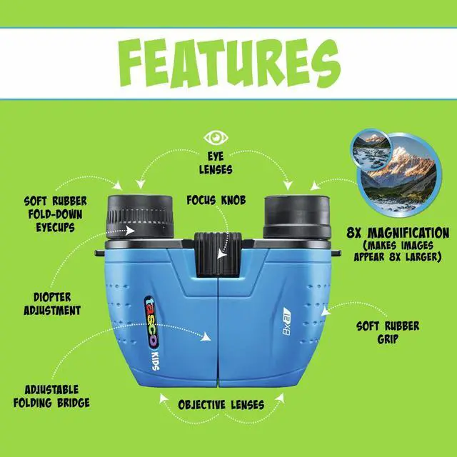 Alt view image 2 of 6 - Kids Binoculars 8x21, Compact Binoculars for Kids Ages 3-12, Great for Adventures, Hiking, Camping, Travel, Bird Watching