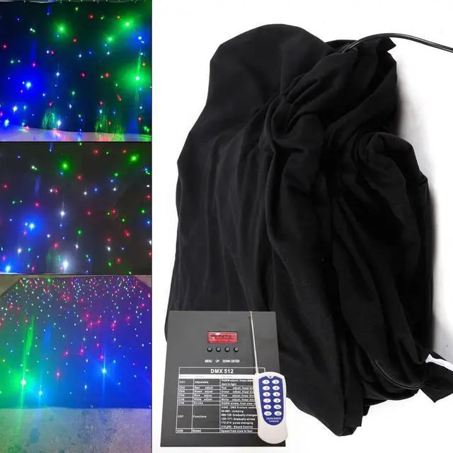 Alt view image 3 of 7 - LED Stage Backdrop w/Remote 10x6.5FT LED Star Light Curtain Backdrops Galaxy Starry Background Props Photography Night Sky Stars Cloth for Wedding Birthday Party Curtain Stage Drape Club Decor