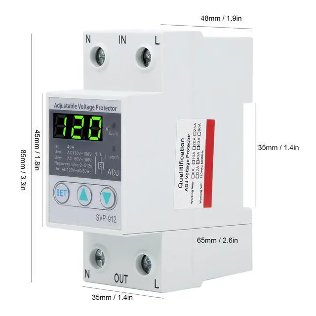 Alt view image 4 of 7 - SVP-912 120VAC 80A Adjustable Self Recovery Under Voltage Protector for Electrical Systems