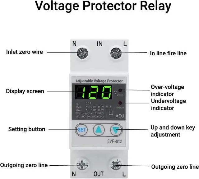 Alt view image 6 of 7 - SVP-912 120VAC 80A Adjustable Self Recovery Under Voltage Protector for Electrical Systems