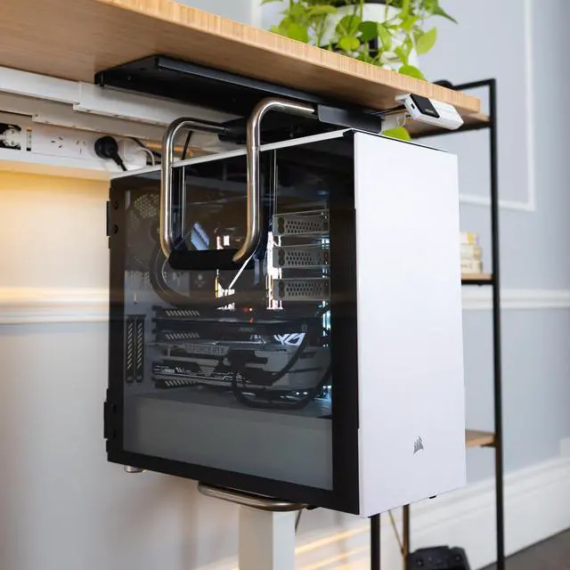 Alt view image 3 of 7 - Heavy Duty PC Mount Under-Desk Adjustable CPU Holder with Sliding Track and 360° Swivel, Fits Towers up to 22lbs, Steel Construction for Secure Computer Mounting