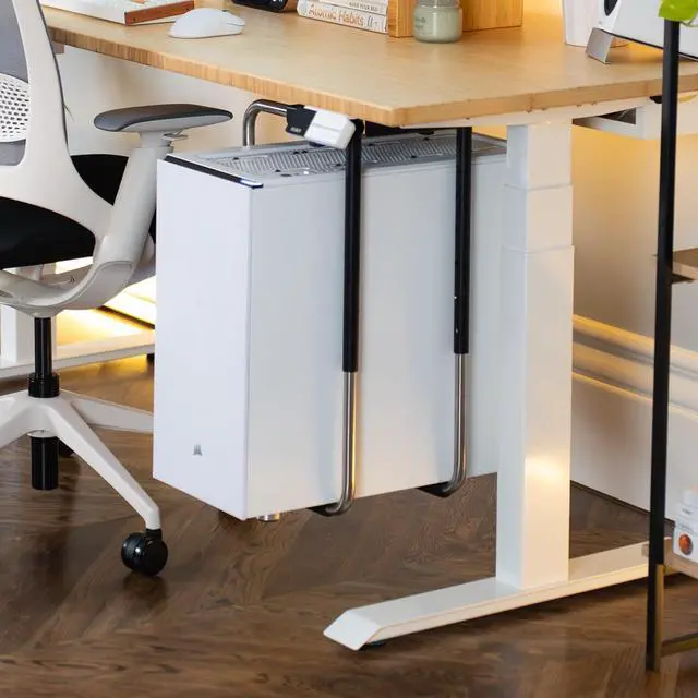 Alt view image 4 of 7 - Heavy Duty PC Mount Under-Desk Adjustable CPU Holder with Sliding Track and 360° Swivel, Fits Towers up to 22lbs, Steel Construction for Secure Computer Mounting