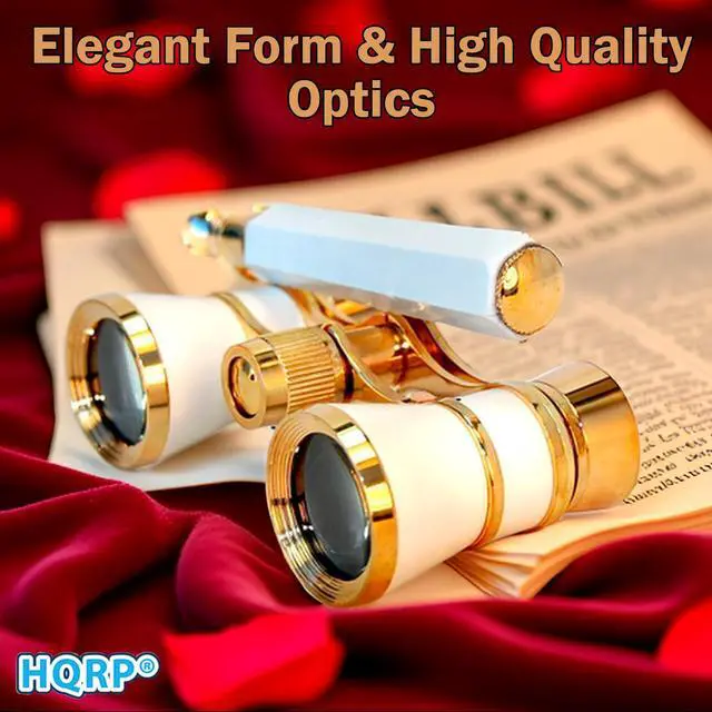 Alt view image 4 of 7 - 3 x 25 Opera Glasses Theater Binoculars w/Built-in Extendable Handle, White-Pearl with Gold Trim, with Crystal Clear Optics (CCO), for Adults Kids Women in Musical Concert Theater Opera