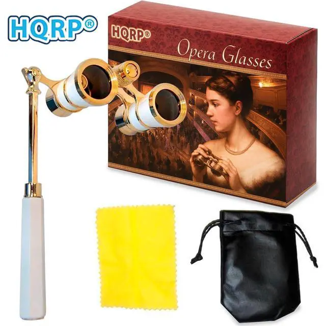 Alt view image 5 of 7 - 3 x 25 Opera Glasses Theater Binoculars w/Built-in Extendable Handle, White-Pearl with Gold Trim, with Crystal Clear Optics (CCO), for Adults Kids Women in Musical Concert Theater Opera