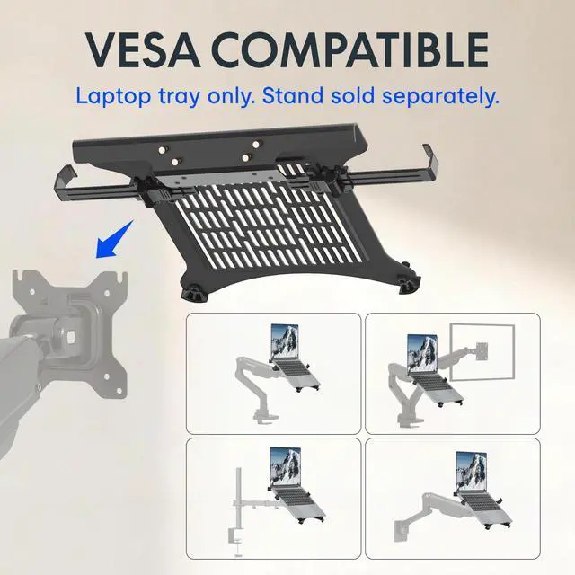 Alt view image 2 of 7 - Laptop Tray for Monitor Arm, VESA Mount 75x75&100x100mm, Fits Laptops up to 17.3in, Notebook Tray with Lockable Clips for Home Office- Black