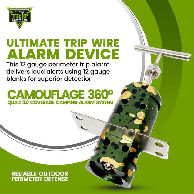 Alt view image 4 of 6 - 12 Gauge Perimeter Trip Wire Alarm US Patented Quad 3.0 360° Coverage Camping Alarm System in Camouflage Early Warning Security Device System for Camping and Property Safety