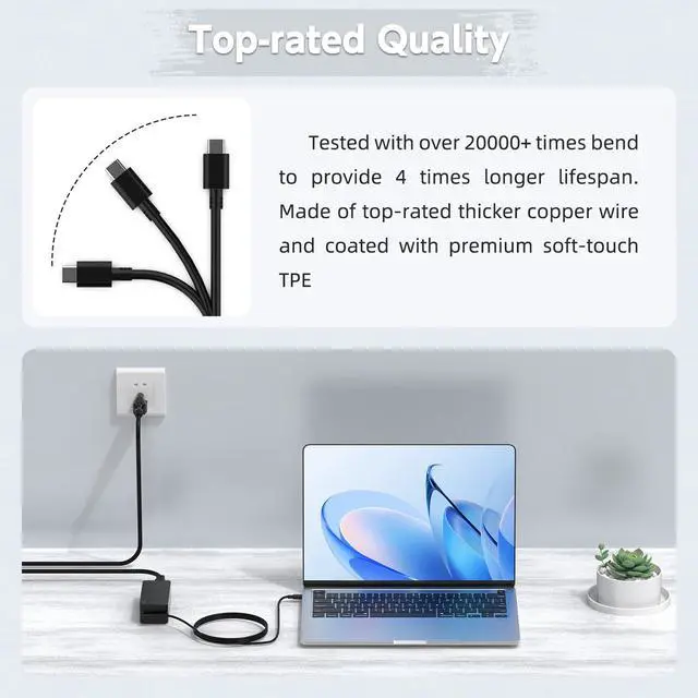 Alt view image 4 of 7 - 45W USB C Chromebook Charger Compatible with HP Chromebook, Lenovo Chromebook ThinkPad/Yoga, Asus, Acer, Dell Latitude, Samsung Laptop; Universal Type C Chromebook Power Supply Cord Replacement