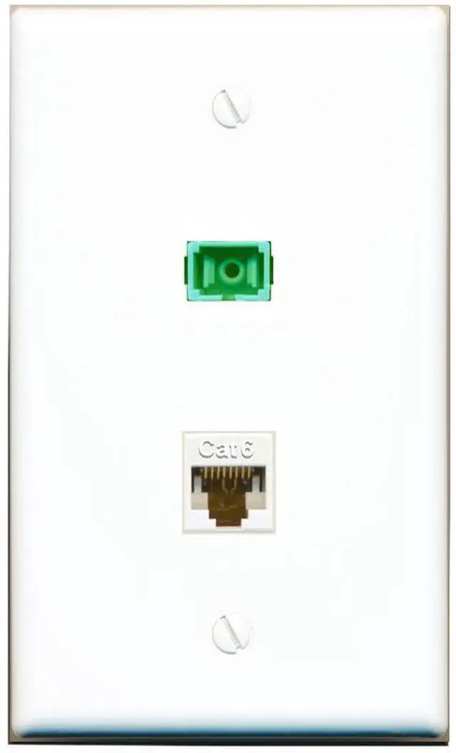 Main image of 1 Port Fiber Optic Jack SC Simplex APC + Cat6 Wall Plate - Flat Style White