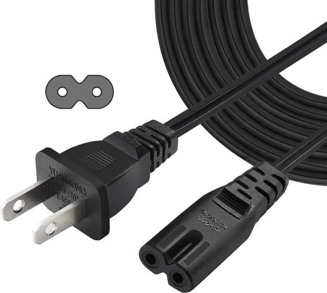 Main image of 6 Feet Figure 8 Non-Polarized (NEMA 1-15P to C7) 2 Prong Power Cord, Compatible with Printers, Smart LEDs, TVs, Play-Stations, Notebook and Laptop Chargers, 18AWG Power Cable, (5 Pack)