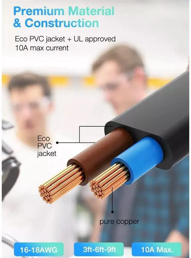 Alt view image 6 of 6 - 6 Feet Figure 8 Non-Polarized (NEMA 1-15P to C7) 2 Prong Power Cord, Compatible with Printers, Smart LEDs, TVs, Play-Stations, Notebook and Laptop Chargers, 18AWG Power Cable, (5 Pack)