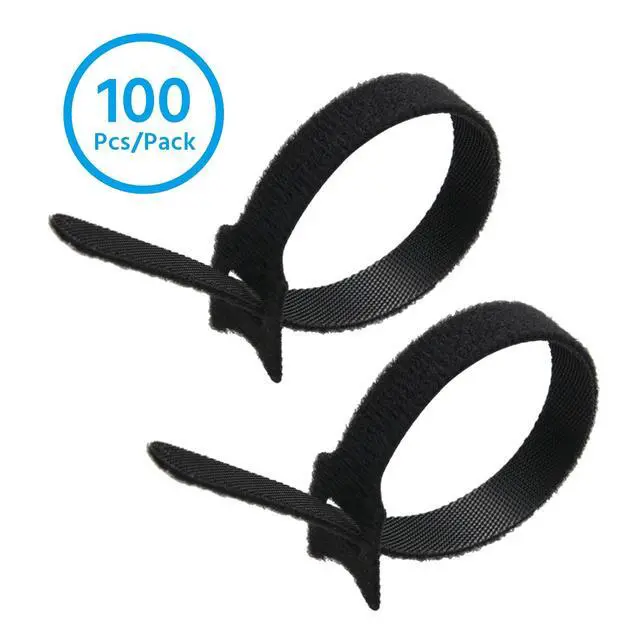 Alt view image 2 of 7 - 8" (100-Pack) Reusable Hook and Loop Self Gripping Black Fastening Cable Ties - Multipurpose Microfiber Cloth Cable Organizer Ties
